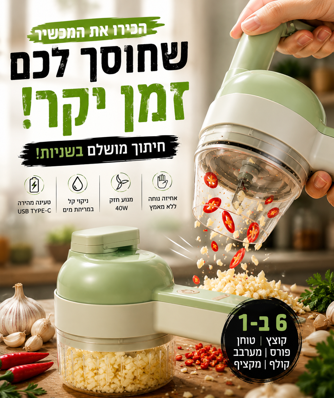 Choply – מכשיר חיתוך וטחינה חשמלי למטבח