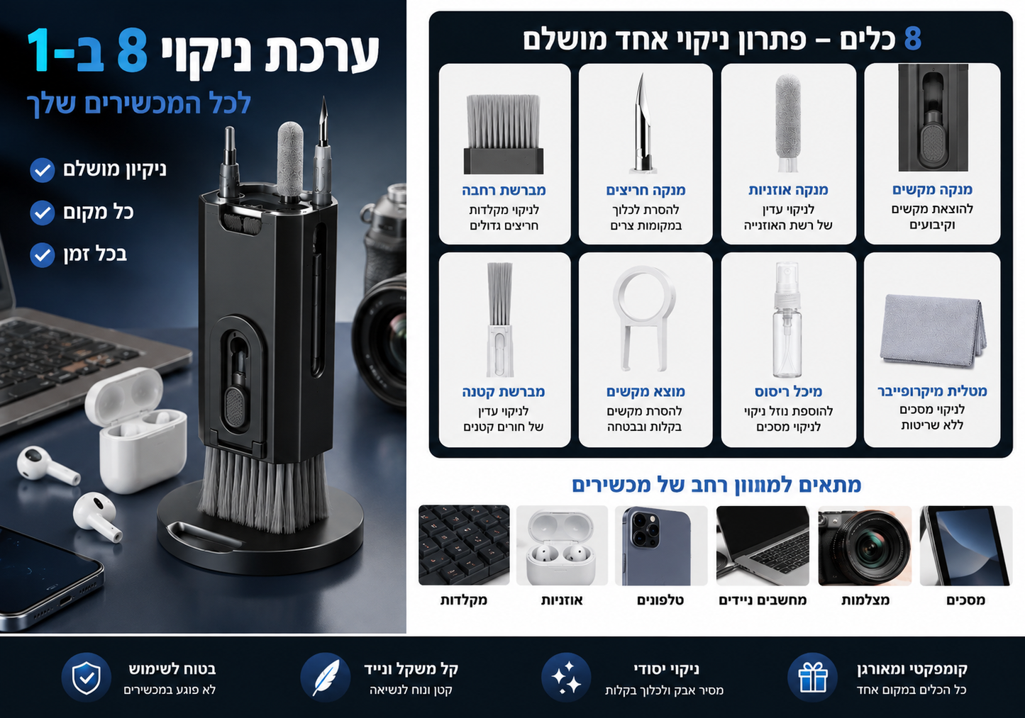 CleanPro – ערכת הניקוי 8 ב־1 לכל המכשירים שלך