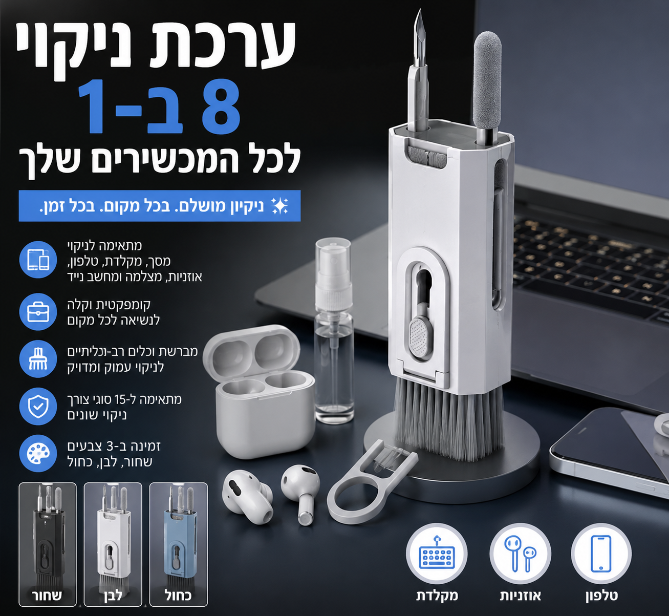 CleanPro – ערכת הניקוי 8 ב־1 לכל המכשירים שלך