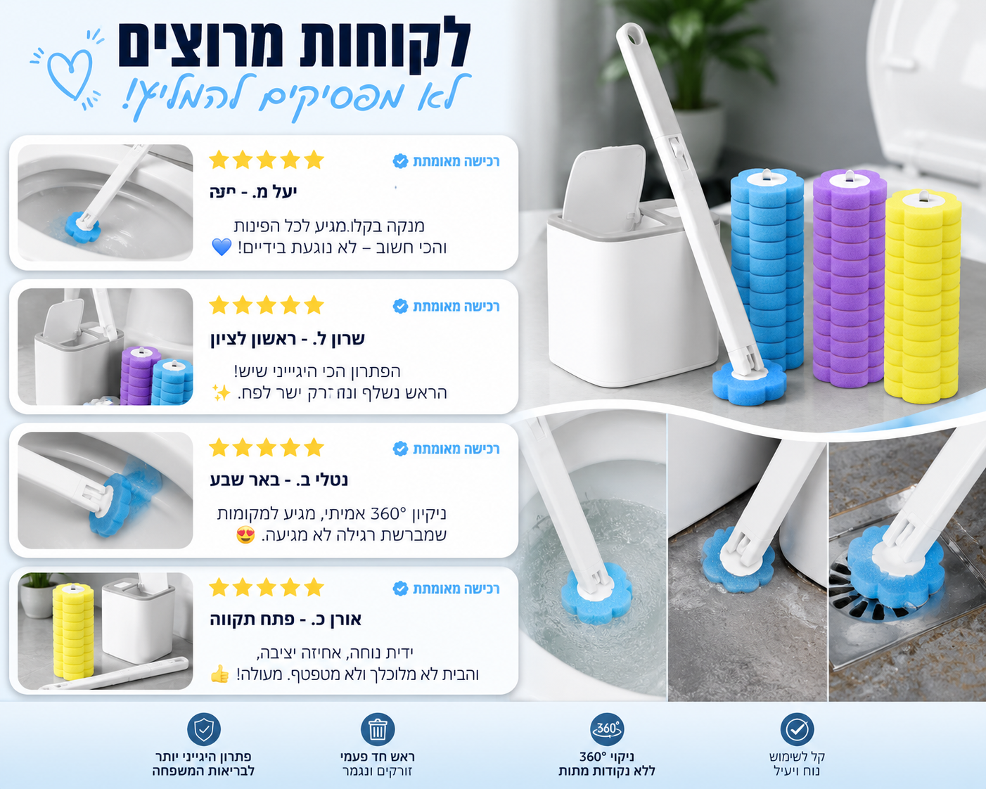 מברשת אסלה מתחלפת עם ראשים חד־פעמיים  CLEANORA