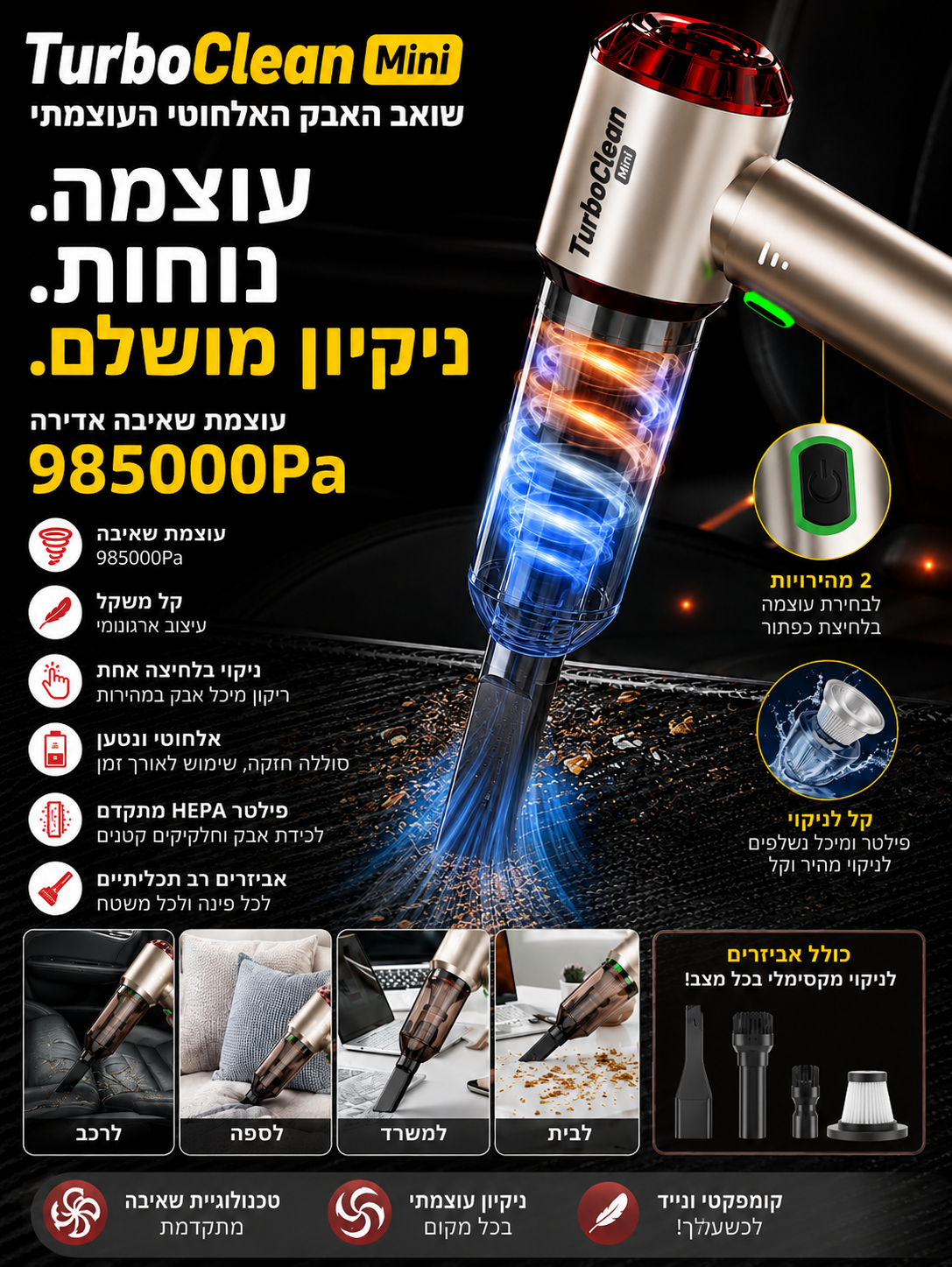 TurboClean Mini — שואב אבק מיני עוצמתי