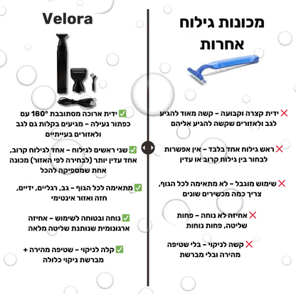 מכונת גילוח ארוכה מתקפלת לאזורים שקשה להגיע אליהם Velora